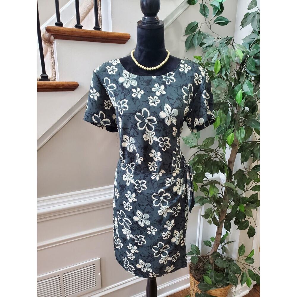 Vintage‎ Bentley Green Floral Round Neck Short Sleeve Knee Length Dress Size 16